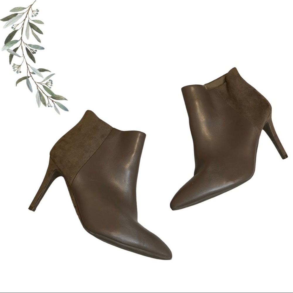 Worthington Taupe Faux Suede and Pleather Stiletto Booties Size 8.5